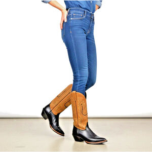 Justin Cowboy Boots 13" Black Tan J-Flex Comfort Leather Western